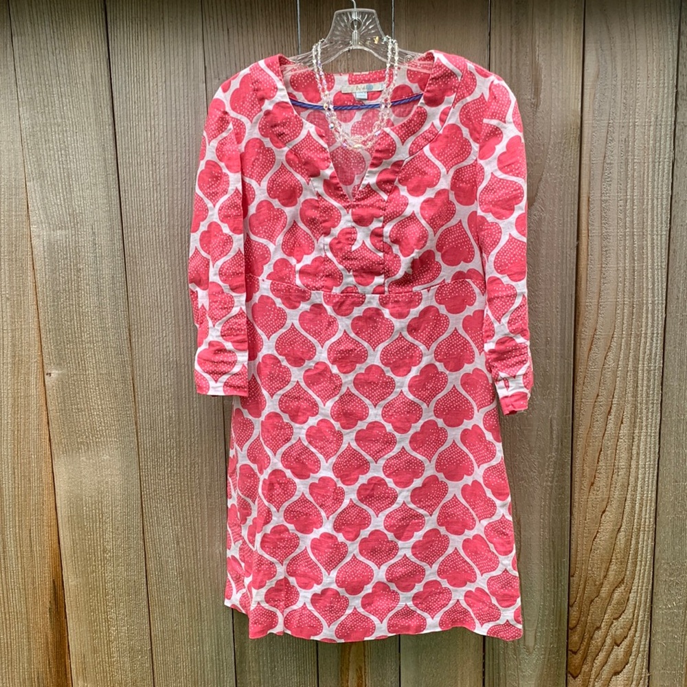 Pink white dress BODEN linen polka dots